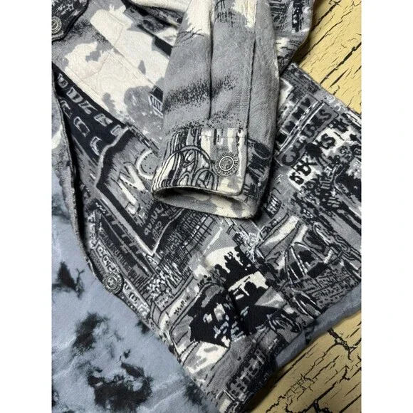 Parsley & Sage Womens Gray & Black Abstract NY City Boho Button Up Jacket India - Picture 12 of 16